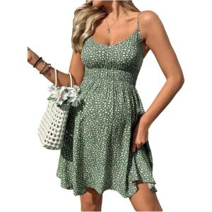 image:imageFloerns Womens Maternity Floral Cami Dress Spaghetti Strap Beach Ruffle A Line DressesGreen