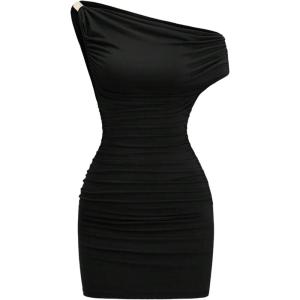 image:imageFloerns Womens Off The Shoulder Mini Dress Ruched Bodycon Club Going Out DressesBlack