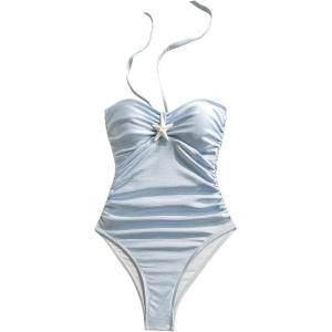 image:imageFloerns Womens One Piece Swimsuit Strapless Bandeau Starfish Tummy Control Halter Bathing SuitBlue