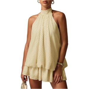 image:imageFloerns Womens Polka Dots Halter A Line Mini Dress Drop Waist Sleeveless Going Out DressesApricot