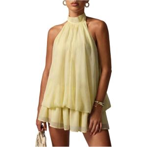 image:imageFloerns Womens Polka Dots Halter A Line Mini Dress Drop Waist Sleeveless Going Out DressesButter Yellow