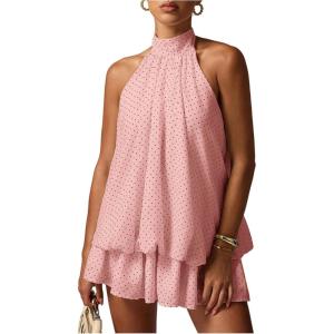 image:imageFloerns Womens Polka Dots Halter A Line Mini Dress Drop Waist Sleeveless Going Out DressesPink