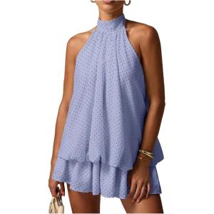 image:imageFloerns Womens Polka Dots Halter A Line Mini Dress Drop Waist Sleeveless Going Out DressesPurple