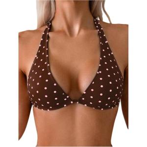 image:imageFloerns Womens Polka Dots Halter Bikini Top Sexy Triangle Beach Vacation Bathing Suit Swimsuit TopsBrown