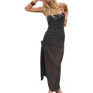image:imageFloerns Womens Polka Dots Maxi Dress Split Backless Bodycon Vintage Going Out DressesBlack