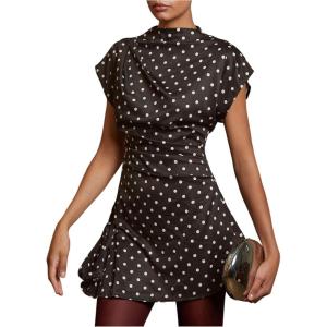 image:imageFloerns Womens Polka Dots Mini Dress Dolman Sleeve Ruched Date Night A Line DressesBrown