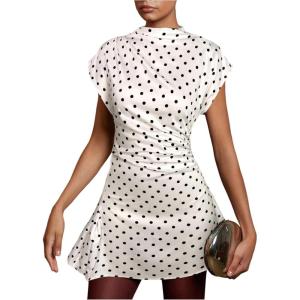 image:imageFloerns Womens Polka Dots Mini Dress Dolman Sleeve Ruched Date Night A Line DressesWhite