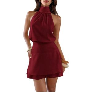 image:imageFloerns Womens Sleeveless Date Night Halter Dress Bowknot Wedding Guest Mini DressesBurgundy