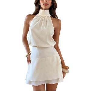image:imageFloerns Womens Sleeveless Date Night Halter Dress Bowknot Wedding Guest Mini DressesWhite