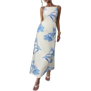 image:imageFloerns Womens Summer Boho Floral Backless Cami Dress Spaghetti Strap Beach Vacation Long SundressBlue