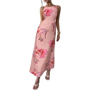 image:imageFloerns Womens Summer Boho Floral Backless Cami Dress Spaghetti Strap Beach Vacation Long SundressWatermelon Pink