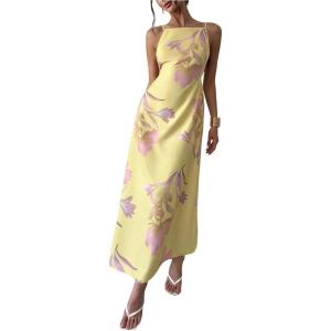 image:imageFloerns Womens Summer Boho Floral Backless Cami Dress Spaghetti Strap Beach Vacation Long SundressYellow