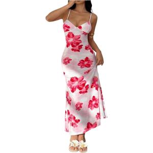 image:imageFloerns Womens Summer Floral Bodycon Cami Dress Backless Beach Vacation Maxi DressPink