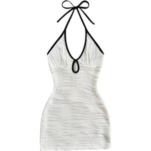 image:imageFloerns Womens Textured Halter Mini Dress Backless Bodycon Summer Beach DressesWhite