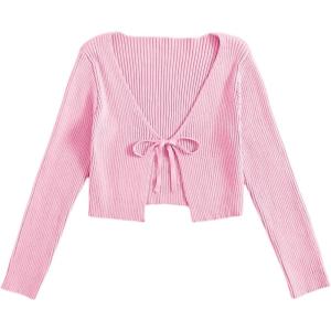 image:imageFloerns Womens Tie Front Long Sleeve Rib Knit Shrug Sweaters Cardigan Crop TopLight Pink