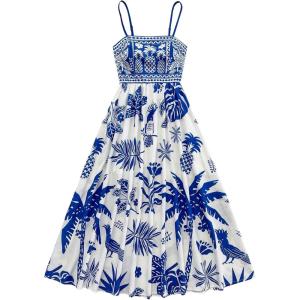 image:imageFloerns Womens Tropical Spaghetti Strap Maxi Dress Beach Vacation Summer Flowy Long DressesBlue and White