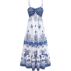 image:imageFloerns Womens Tropical Spaghetti Strap Maxi Dress Beach Vacation Summer Flowy Long DressesLake Blue