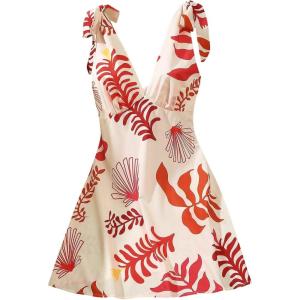 image:imageFloerns Womens Tropical Tie Shoulder V Neck Cami Dress Sleeveless Beach Vacation DressesApricot