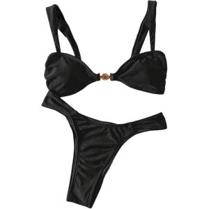 image:imageFloerns Womens Two Piece Bikini Sets High Waisted Swimsuit Cheeky Bathing SuitBlack