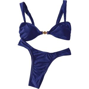 image:imageFloerns Womens Two Piece Bikini Sets High Waisted Swimsuit Cheeky Bathing SuitBlue