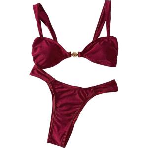 image:imageFloerns Womens Two Piece Bikini Sets High Waisted Swimsuit Cheeky Bathing SuitBurgundy