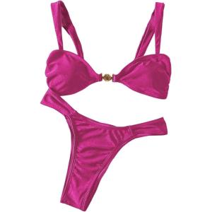 image:imageFloerns Womens Two Piece Bikini Sets High Waisted Swimsuit Cheeky Bathing SuitHot Pink