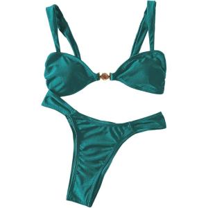 image:imageFloerns Womens Two Piece Bikini Sets High Waisted Swimsuit Cheeky Bathing SuitTeal Blue