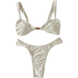image:imageFloerns Womens Two Piece Bikini Sets High Waisted Swimsuit Cheeky Bathing SuitWhite