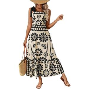 image:imageFloerns Womens Vintage Sleeveless Tie Shoulder Sundress Floral Print Cami Maxi DressBlack