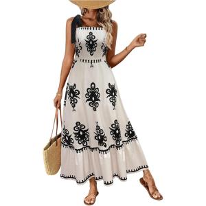 image:imageFloerns Womens Vintage Sleeveless Tie Shoulder Sundress Floral Print Cami Maxi DressBlack Ink