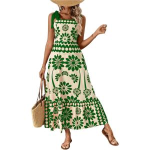image:imageFloerns Womens Vintage Sleeveless Tie Shoulder Sundress Floral Print Cami Maxi DressGreen