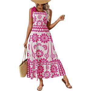 image:imageFloerns Womens Vintage Sleeveless Tie Shoulder Sundress Floral Print Cami Maxi DressHot Pink