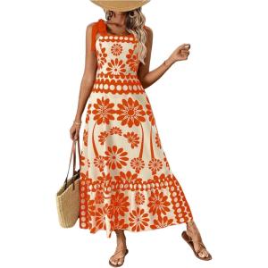 image:imageFloerns Womens Vintage Sleeveless Tie Shoulder Sundress Floral Print Cami Maxi DressOrange
