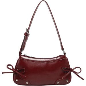 image:imageFloerns Womens Y2k Cheetah Print Shoulder Bag Cute Bow Tie Leather Vintage HandbagBurgundy