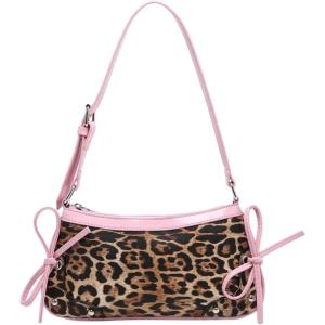 image:imageFloerns Womens Y2k Cheetah Print Shoulder Bag Cute Bow Tie Leather Vintage HandbagPink