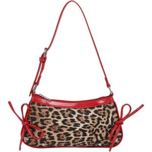 image:imageFloerns Womens Y2k Cheetah Print Shoulder Bag Cute Bow Tie Leather Vintage HandbagRed