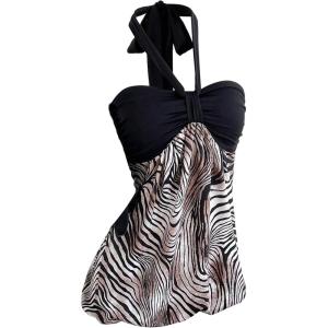 image:imageFloerns Womens Y2k Zebra Striped Halter Mini Dress Sleeveless Club Going Out DressesBlack