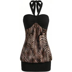 image:imageFloerns Womens Y2k Zebra Striped Halter Mini Dress Sleeveless Club Going Out DressesCoffee Brown