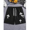 image:imageFloerns Mens Drawstring Waist Cross Print Loose Fit Workout Track ShortsBlack
