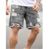 image:imageFloerns Mens Ripped Raw Hem Denim Shorts Plain Frayed Bermuda Jeans ShortsGrey