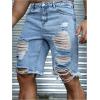 image:imageFloerns Mens Ripped Raw Hem Denim Shorts Plain Frayed Bermuda Jeans ShortsLight Blue