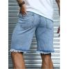 image:imageFloerns Mens Ripped Raw Hem Denim Shorts Plain Frayed Bermuda Jeans ShortsLight Blue