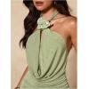 image:imageFloerns Womens 3D Flower Halter Dress Ruched Draped Backless Bodycon Mini DressesGreen