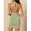 image:imageFloerns Womens 3D Flower Halter Dress Ruched Draped Backless Bodycon Mini DressesGreen