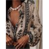 image:imageFloerns Womens Bohemian Bishop Sleeve Blouse Top V Neck Floral Button Down ShirtsApricot