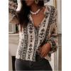 image:imageFloerns Womens Bohemian Bishop Sleeve Blouse Top V Neck Floral Button Down ShirtsApricot