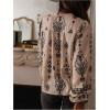 image:imageFloerns Womens Bohemian Bishop Sleeve Blouse Top V Neck Floral Button Down ShirtsApricot
