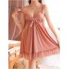 image:imageFloerns Womens Bow Lingerie Dress Lace Trim V Neck Chemise Sleepwear NightgownCoral Pink