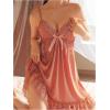 image:imageFloerns Womens Bow Lingerie Dress Lace Trim V Neck Chemise Sleepwear NightgownCoral Pink