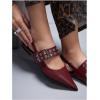 image:imageFloerns Womens Buckled Straps Pointed Toe Slingback Flat Ballerina ShoesBurgundy